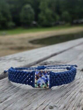 010 New Handmade Sage Bohème Blue Macrame Bracelet with Miyuki Beaded Accent